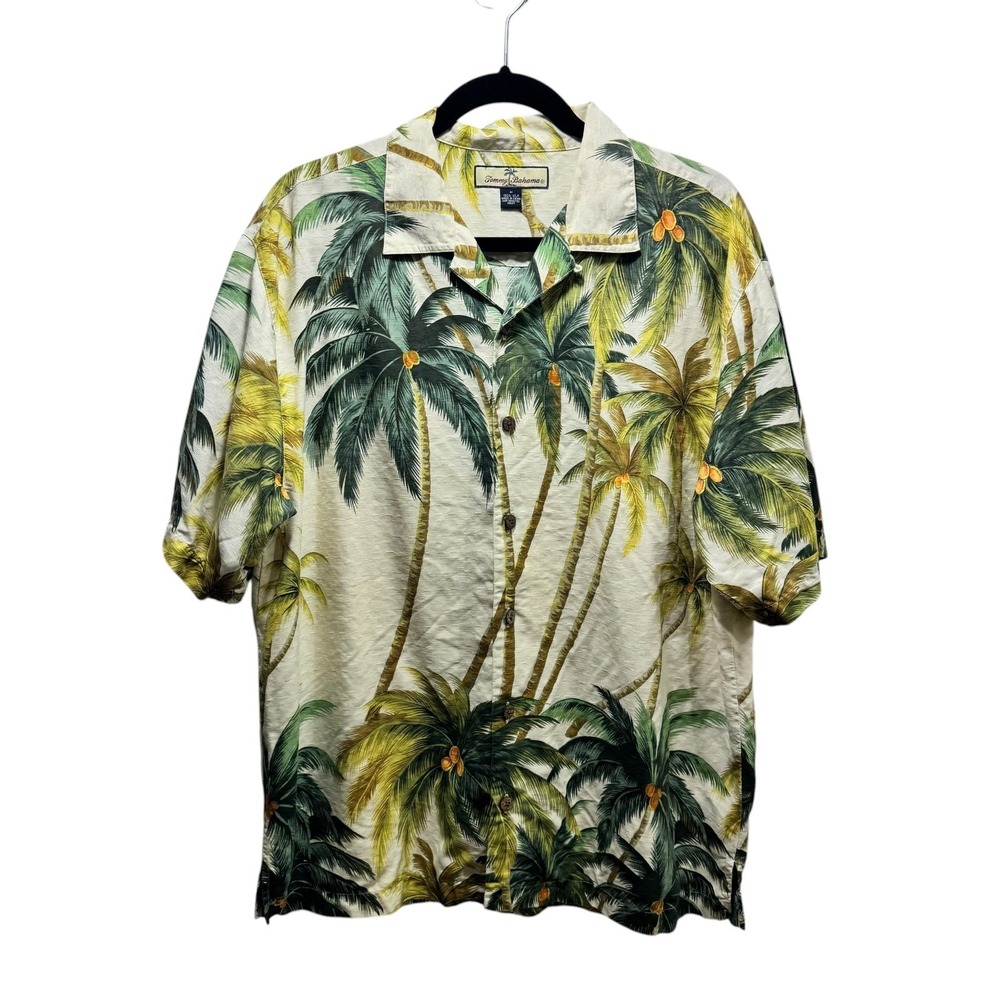 Tommy Bahama 100% Silk Maui Palm Relax Hawaiian Button Down Shirt M Short Sleeve